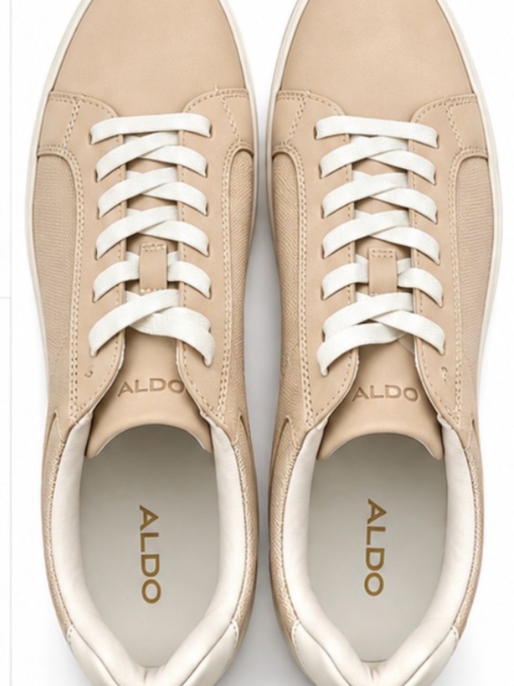 ALDO Beige Leather Low-Top Lace-Up Sneakers